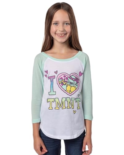 Seven Times Six Teenage Mutant Ninja Turtles Girl's I Love TMNT Kids Raglan T-Shirt - White - Medium
