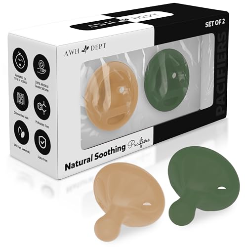Image of AWH Dept Comfortable Pacifiers 6-18 Months and Pacifiers 0-3 Months - Newborn Essentials Pacii - Soothing Breastfeeding Essentials (2 Pack) (Dark Beige and Green)