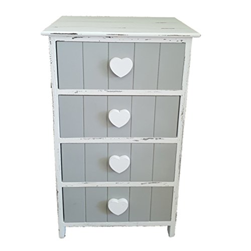 Euro Novità Srl EN-222685 Mobile Comodino Cassettiera Portaoggetti stile shabby provenzale in legno con 4 cassetti. Colore Grigio, 40x29x73 cm