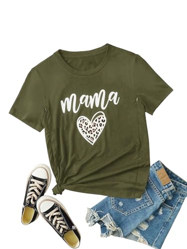 Image of Women Maternity Nursing Shirt Funny Mama Shirt Cute Leopard Heart Graphic Tees Friendly Zip Maternity Breastfeeding Tops