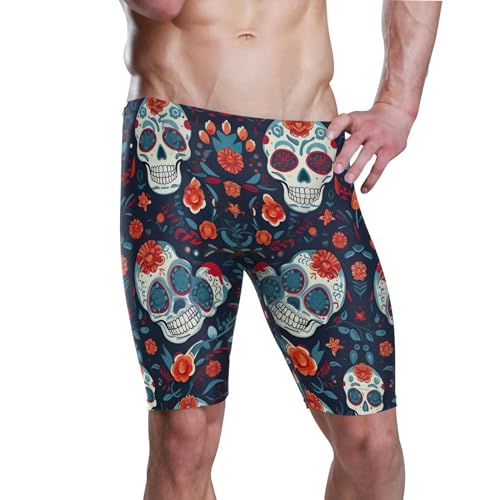 Sugar Skull Skeleton Gothic Flowers Swim Jammers Swimsuit for Men XXL B0400667