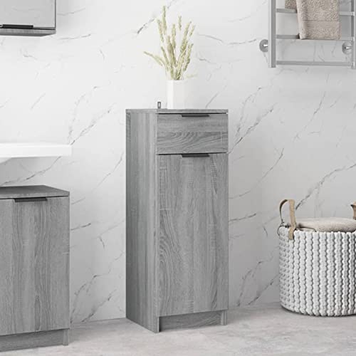 TANZEM Armario de Baño, Mueble Auxiliar Baño, Muebles para Baño, Mueble Auxiliar, Armario Auxiliar Baño, Madera contrachapada Gris Sonoma 32x34x90 cm