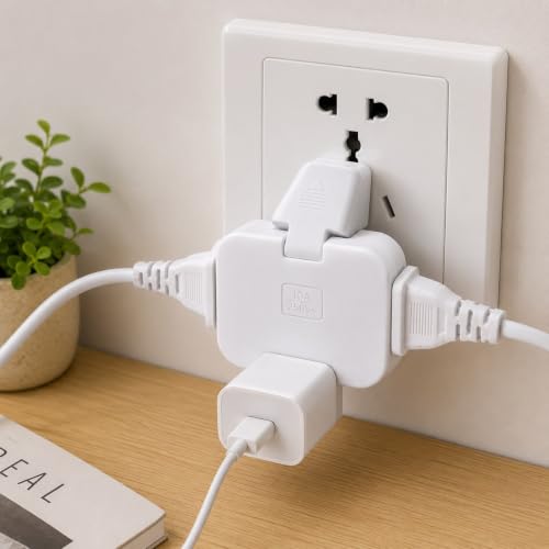 Image of 1 to 3 Way Plug Splitter Adapter, 10A, 110V-250V, 1500W, White. 3-in-1 Multi Plug Adapter 10A 250V, 1 to 3 Socket Converter with Universal Plug, Compact Electrical Power Adapter for Home and Office