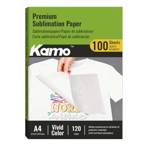 kamo Sublimationspapier A4 210 x 297 mm 100 Blatt 120 g/m für Baumwolle T-shirt Tassen Glass Kompatibel mit EPSON SAWGRASS RICOH BROTHER Sublimationsdruckern