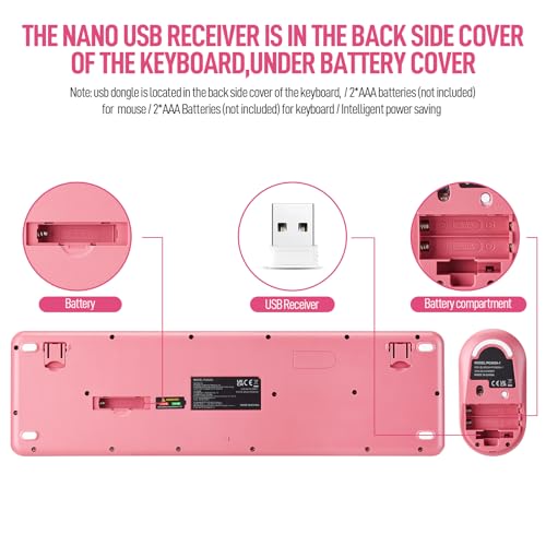 Image of Wireless Keyboard and Mouse Combo, Full Size Compact Quiet Wireless Keyboard and Mouse Set 2.4G Ultra-Thin Sleek Design for Windows, Desktop, PC, Notebook, Laptop,Round Keys Rose Pink Mixed Punk Color