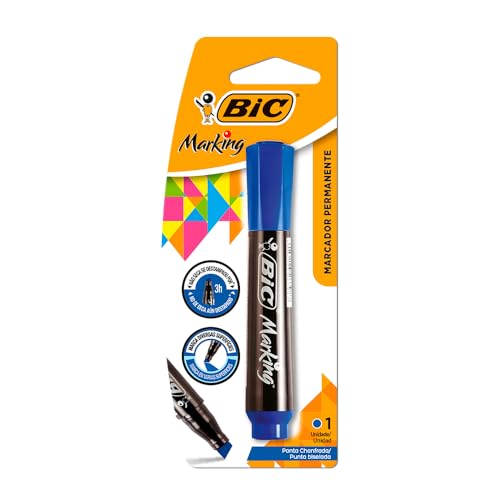 Pincel Marcador Permanente BIC Marking, Azul, Recarregável, Ponta Chanfrada, 1.5 a 3.0mm, 904212, 1
