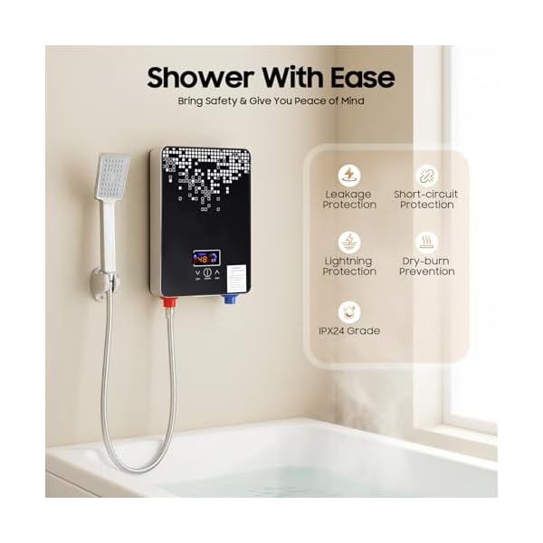 Chauffe-eau électronique 3 en 1 réglable 6,5 kW résistant à la pression prêt à l’eau avec buse de douche température jusqu’à 55 °C chauffe-eau instantané