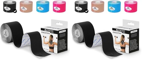 Mobiclinic®, Kinesiotape, Venda Neuromuscular Adhesiva, 5m x 5cm, Esparadrapo Deportivo, Alivio Dolor Muscular, Vendaje Kinesiológico, Apto para Múltiples Zonas, Cinta Kinesiológica, Face Tape, Negro