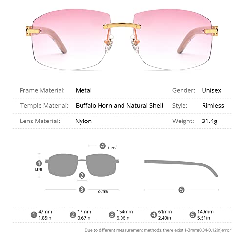 Image of HEPIDEM 100% Really Buffalo Horn Natural Mussel Shell Rimless Sunglasses 706