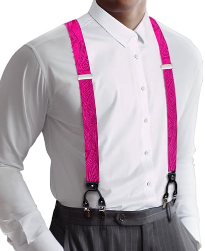 Image of YOHOWA Men Suspenders 6 Clips Strength Adjustable Y Braces Pre-Tied Bow Tie Set Formal Wedding Party