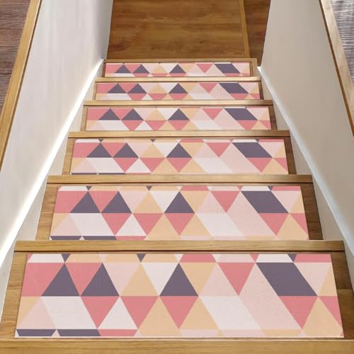 Tapetes de seguridad para escalones de madera con diseño de mosaico triangular rosa 2