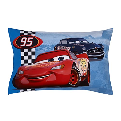 Disney Cars Radiator Springs White, Blue, And Red Lightning Mcqueen And Tow-Mater 4 Piece Toddler Bed Set - Comforter, Fitted Bottom Sheet, Flat Top Sheet And Reversible Pillowcase #TOP4