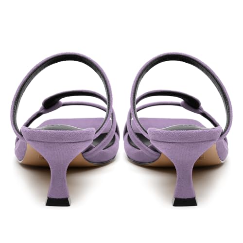 Womens Slide Sandals, Square Open Toe Low Heels Sandals, Fashion Solid Faux Suede Heeled Sandals for Women4