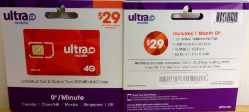 Ultra Mobile Sim Preloaded with 29.99 Unlimited Talk, Text, International Text and Data 100MB on 4G (T-Mobile Network) Plan Red Sim 1000 Free International Minutes