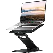 Nulaxy Height Adjustable Laptop Stand for Desk, Dual Foldable Aluminum Computer Riser, Pull Out Design Ergonomic Sit to Notebook Holder Convertor, Compatible with All 10-17" Laptops, Tablets, Black