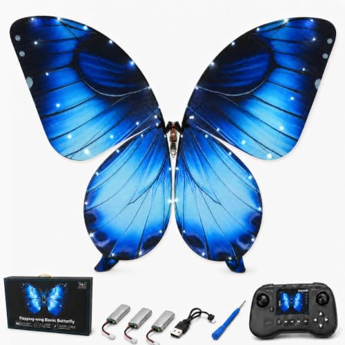 JETFLYZONE RC Flying Butterfly Drone, Bionic Hand-Controlled Flying Device with LED Light, Realistic Flapping Wing Butterfly Glider, Light Up Indoor Outdoor Hovering Novelty Gift (Royal Blue)