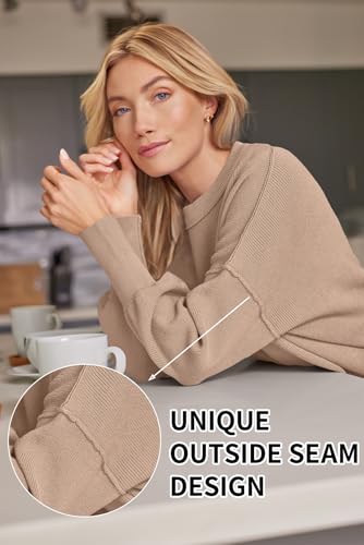 Image of LILLUSORY Women's Oversized Batwing Sweaters 2026 Fall Outfits Trendy Crewneck Knit Side Slit Fashion Pullover Tops