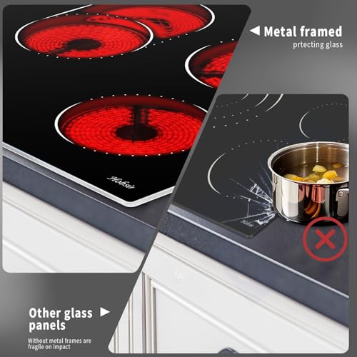 Image of Hobsir 30 Inch Electric Cooktop, 5 Burners 30 Cooktop, Electric Stove Top Burner, 8400W Drop-in Ceramic Stove with Glass Metal Frame, Dual Zone, Timer, Safety Lock, 220-240V, Hard Wired (No Plug)