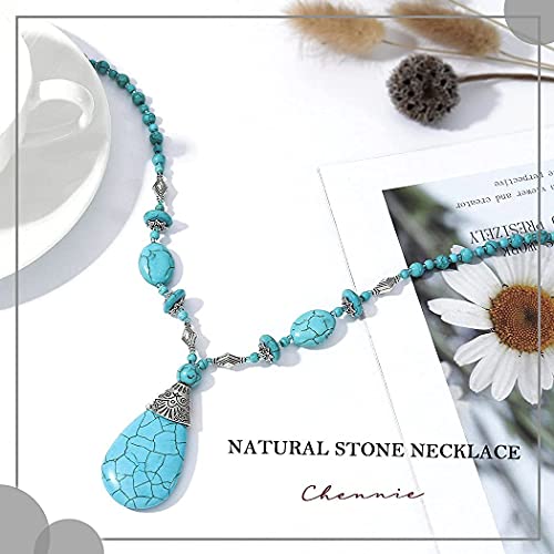 Boho Turquoise Pendant Necklaces Silver Long Handmade beaded Necklace Chain Jewelry for Women3
