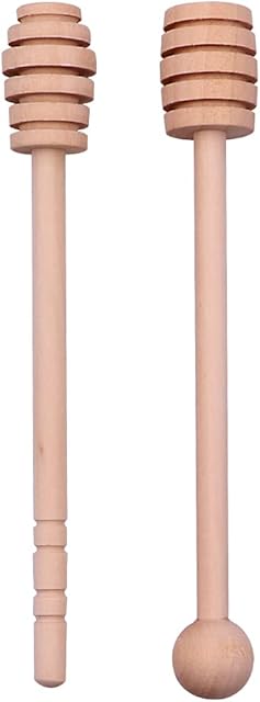 Zhongtou 2pcs Wooden Honey Dipper with 16cm Long Handle Wood Honey Spoon Stir Bar for Honey Jar Dispense Drizzle