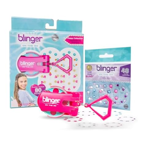 blinger On The Go Mini Starter Kit with Refill Pack - 128 Rhinestones | Hair Styling Tool | Hair-Safe – Bling in Brush Out Cover