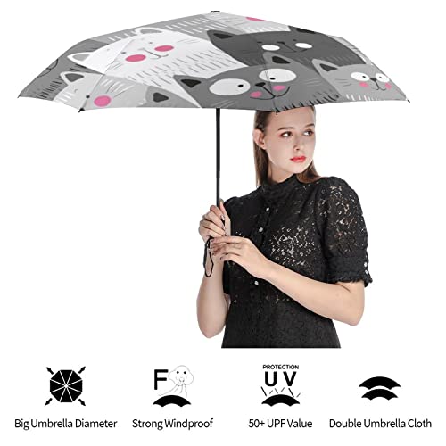 Vhcawsu Cute Cats Kitty Umbrella Windproof Travel Umbrella Automatic Compact Folding Umbrellas For Sun Rain Auto Open Close Uv Protection Umbrella #TOP3
