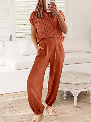 Image of ANRABESS Women's Two Piece Outfits Sweater Sets Knit Pullover Tops and High Waisted Pants Tracksuit Lounge Sets