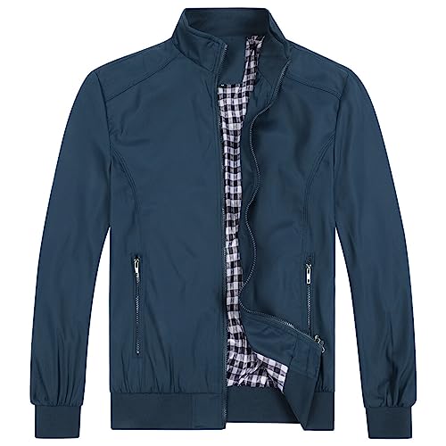 Allthemen Blouson Homme Léger Veste Militaire Chaud Jacket Casual Hiver Printemps Automne Aviateur Col Montant #1601 Bleu L