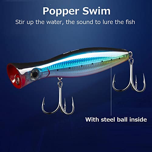 GudGmtoy 3Pcs Floating Lure Popper Bait Topwater Angelköder Große Popper Angelköder Salzwasserfischen Künstliche Hartköder Bass Thunfisch Popper Köder für Wolfsbarsch, Hecht, Barsch, Muskie 13cm