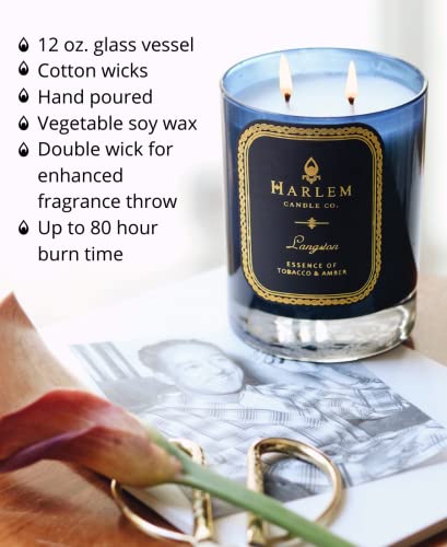 Harlem Candle Company Langston Luxury Candle, 12 Oz Blue Glass Jar, Double Wick, Soy Wax, Gift Box, Jasmine, Sandalwood, Nutmeg, Cloves, Vanilla, Leather, And Amber #TOP2