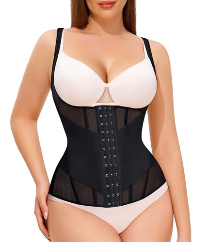 Nebility Waist Trainer for Women Corset Shapewear Tummy Control Body Shaper Top Waist Cincher Girdle with Adjustable Straps(Black,Medium)