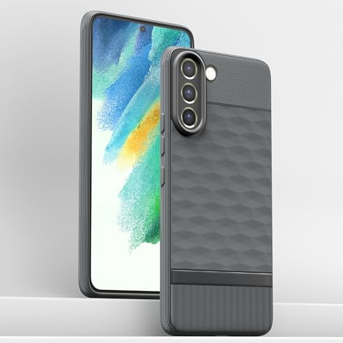 Image of Pikkme Back Cover for Samsung Galaxy S21 FE 5G Soft Grip 3D Hexa Cube Texture Silicone Bumper Case (Grey)
