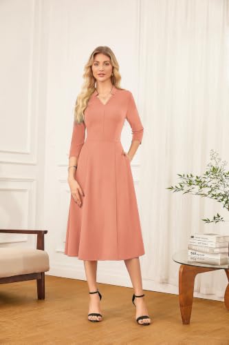 Image of GRACE KARIN Work Dresses for Women 2026,Midi Business Dress,3 /4 Sleeve Classy Fit and Flare Dress with Pocket