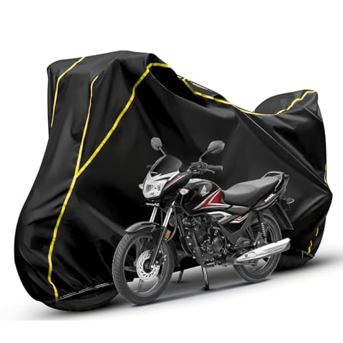 Image of Waterproof Bike Body Cover Compatible with Honda SP 125 Dustproof Scratchproof - Motorcycle Cover for Two Wheeler, Outdoor Full Cover with UV, Duty, Rain Protection (Black & Yellow)