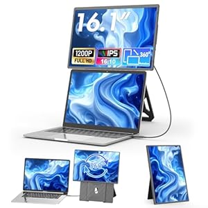 Teamgee 16,1" Laptop Monitor Erweiterung, FHD 1200P IPS tragbarer Monitor mit höhenverstellbarem 360° Magnetständer, ultradünne Doppelanzeige für Mac/Wins/Chrome (13-17,3" Laptops), VESA-montierbar