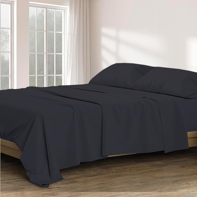 King Size 4Pcs 100% Egyptian Cotton 800 Thread Count 15" Inch Deep Pocket Premium Hotel Quality Smooth & Soft Bedding Sheet Set Luxury Soft - Black