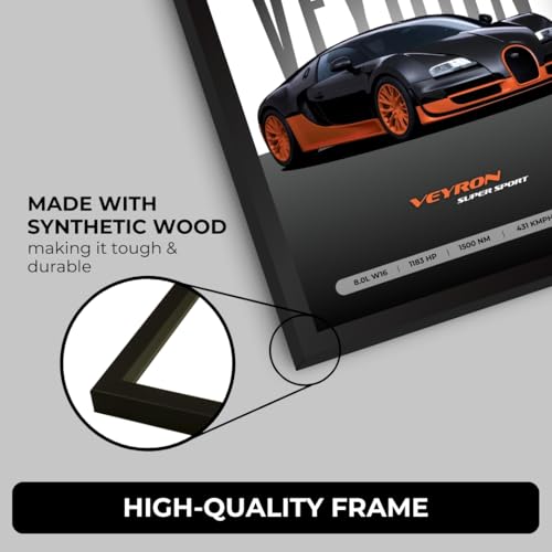 Image of Bugatti Veyron Poster | Framed Bugatti A4 Sized (31 x 23 cm) | Veyron Car Poster for Wall, Gift for Boys, Hypercar Frames | Dream Car Posters for Wall, Bedroom, Hostel, Study Area, Hostel (F 072)