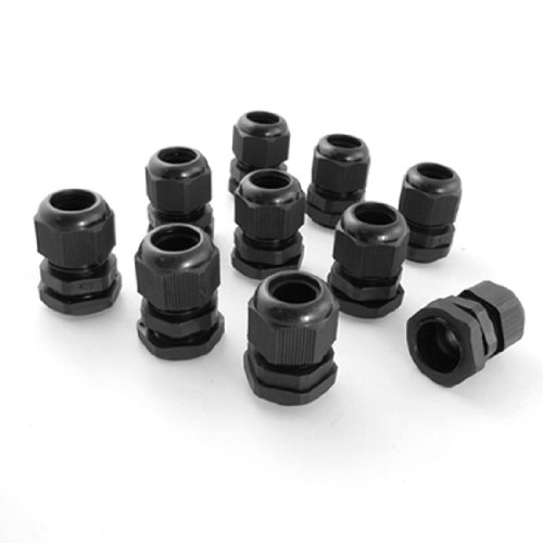 10 Pcs Black Plastic PG16 Waterproof Cable Connectors