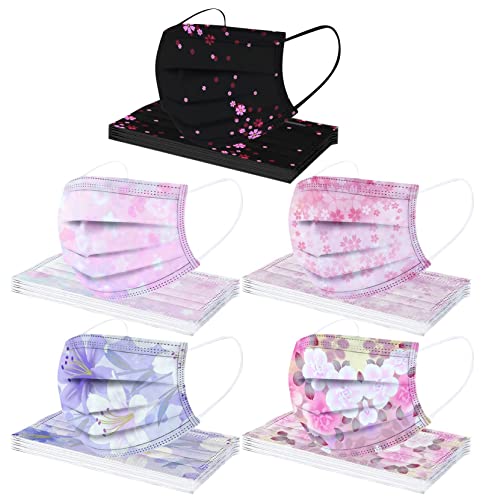 50 Pièces Adulte Jetable_𝐜𝐡í𝐫ú𝐫𝐠í𝐜𝐚𝐥 pour Masque Protection Faciale 3 Couches Faciale Visage Tissu Impression Non-tissé Bandeaux Femme Confortable Anti-Poussière Respirable écharpe (B1) Cover