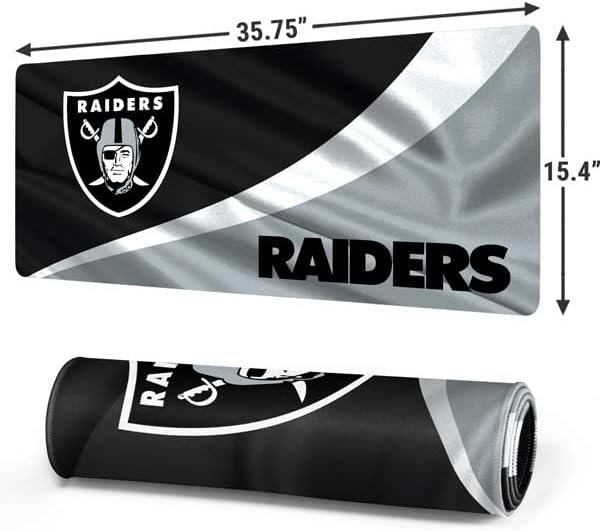 Skinit Extra Large Gaming Mouse Pad - Officially Licensed Las Vegas Raiders Design with Stitched Edges, Waterproof, Non-Slip Rubber Base, Desk Mat for Keyboard & Mouse, 35.75" x 15.4" inches