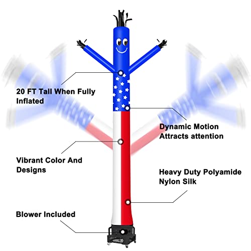 Image of MOUNTO 20ft Air Inflatable Tube Guy Puppet Dancing Man with 1HP Blower Complete Set (US-Flag)
