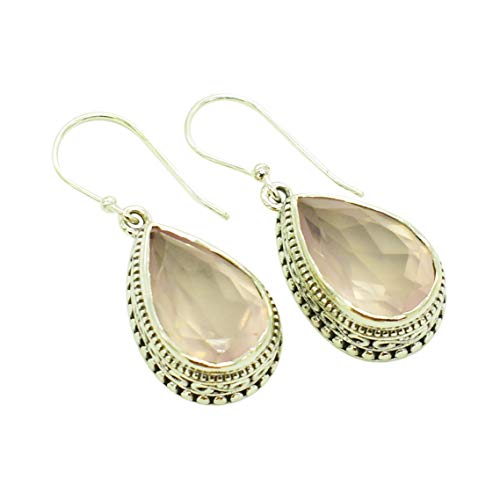 Pendientes de cuarzo rosa y plata de ley 925 el regalo romántico ideal hecho a mano