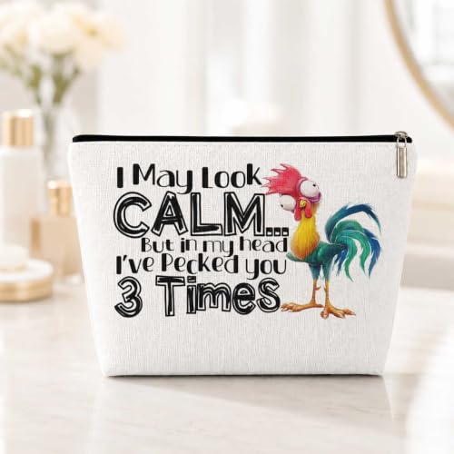 Funny Rooster Makeup Bag, Chicken Gifts Chicken Lover Gifts for Women Sister Friends Coworker Cosmetic Bag, Graduation Birthday Friendship Gift Makeup Pouch Organizer
