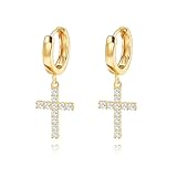 Aobei Pearl Aros Huggie Chapados en Oro 18K con Cruz Colgante Circonitas Pavé para Mujeres