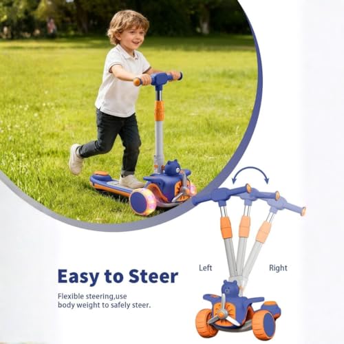 Image of 2-in-1 Modernistic Kick Scooter for 3-10 Years Old Kids | 3-Level Height Adjustable Handlebar | Music & PU LED Flashing Wheels | Foldable and Lightweight (KS-213 Blue /Orange)