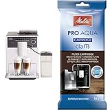 Melitta Caffeo CI E970-101 Kaffeevollautomat | mit Milchbehälter | Zweikammern-Bohnenbehälter | 15 Bar | Silber & 192830 Filterpatrone für Kaffeevollautomaten | Pro Aqua | 1 Patrone