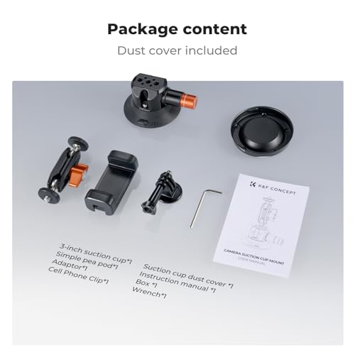 Image of K&F CONCEPT 3 inch Suction Cup Mount with 360 BallHead Magic Arm for Car | 1 /4 inch Screw Threads, Quick Release Car Mount Compatible with DJI Insta360 for Action Camera Phone Video, MS44
