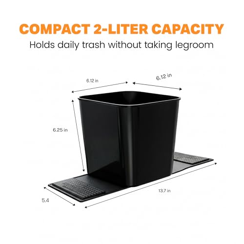 Image of Car Trash Can with Stability Wings - Leakproof Portable Garbage Bin for Fabric & Rubber Mats - Compact Durable Plastic Auto Organizer for Cars, SUVs, Trucks (Black with Flap, Small)
