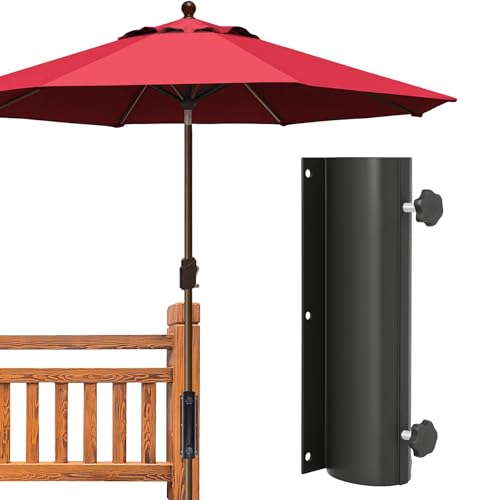 EliteShade USA Full Aluminum Non-Rust Deck Umbrella Mount Heavy Duty Metal Patio Umbrella Base Stand Outdoor Umbrella Holder for Deck Railing Black