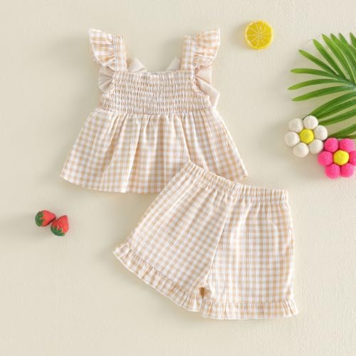 Image of Little Toddler Kids Girl Clothes Set 1-8 Years Summer Outfits Solid Color Tank Tops & Shorts
